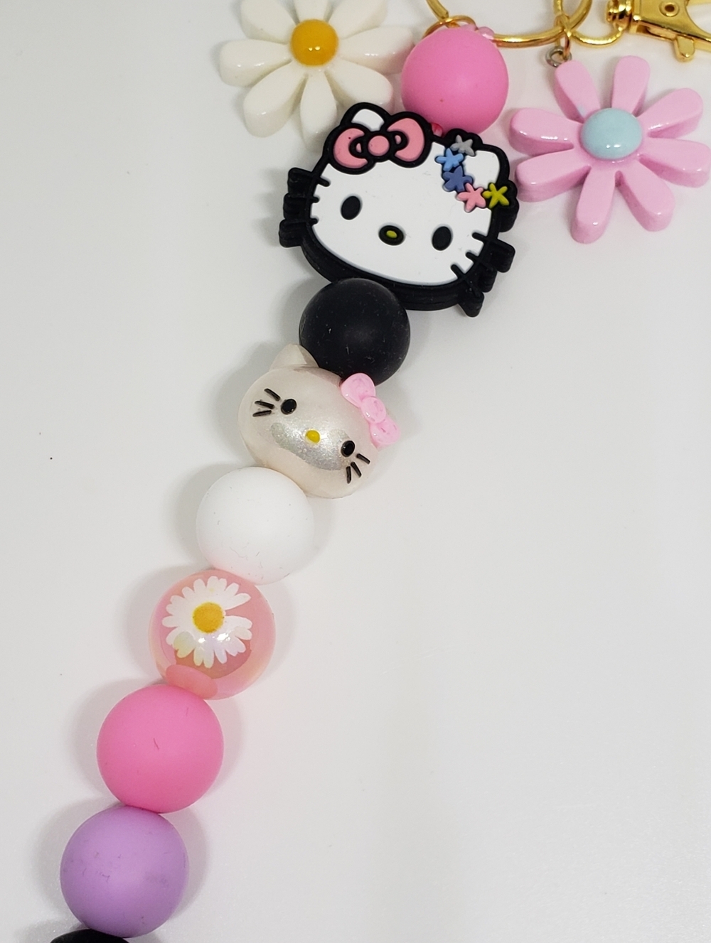 Handmade Kawaii Purple Pink White Strawberry Flower Hello Kitty Keychain